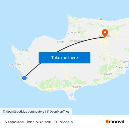 Neapoleos - Iona Nikolaou to Nicosia map