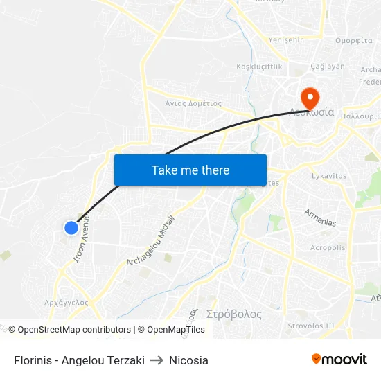Florinis - Angelou Terzaki Street to Nicosia map
