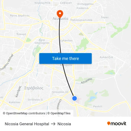 Nicosia General Hospital to Nicosia map