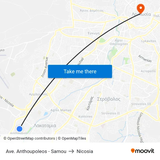 Ave. Anthoupoleos - Samou to Nicosia map