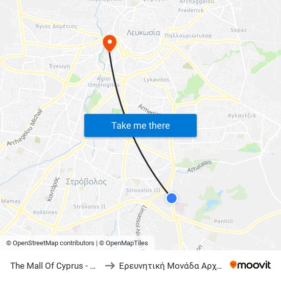 The Mall Of Cyprus - Βεργίνας to Ερευνητική Μονάδα Αρχαιολογίας map