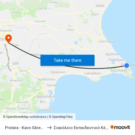 Protara - Cape Greco Avenue - 10th Stop to Siakolios Educational Center of Clinical Medicine map