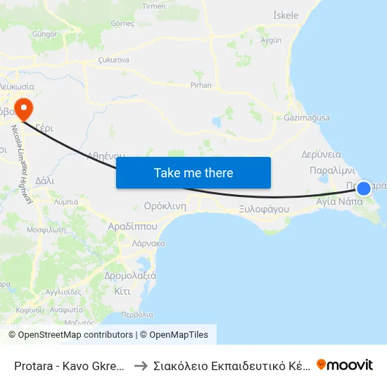 Protaras - Cape Greco Avenue - Prophet Elias to Siakolios Educational Center of Clinical Medicine map
