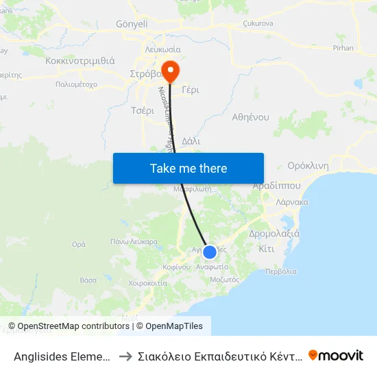 Anglisides Elementary School 1 to Siakolios Educational Center of Clinical Medicine map