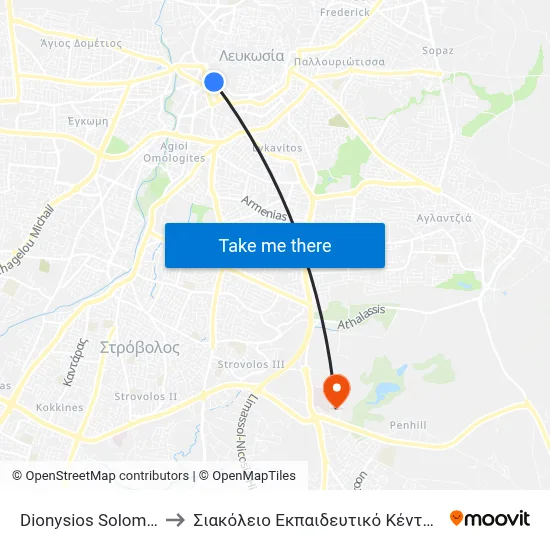 Dionysios Solomos Square D to Siakolios Educational Center of Clinical Medicine map