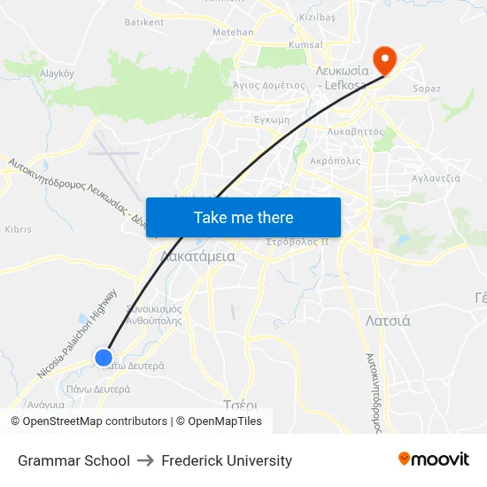 Grammar School to Frederick University map