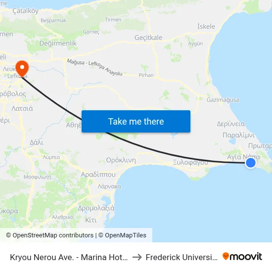 Kryou Nerou Ave. - Marina Hotel to Frederick University map