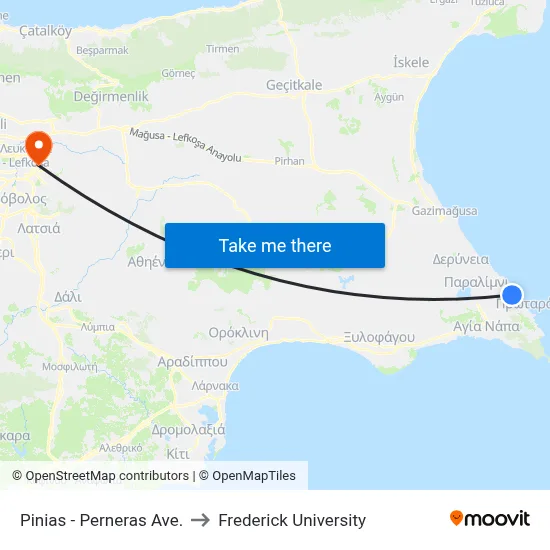 Pinias - Perneras Ave. to Frederick University map