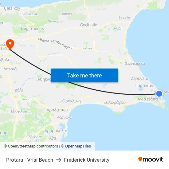 Protara - Vrisi Beach to Frederick University map