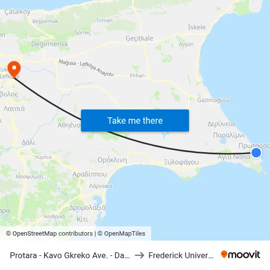 Protara - Kavo Gkreko Avenue - Dafnis to Frederick University map