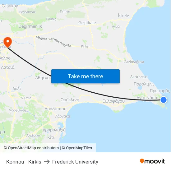 Konnou - Kirkis to Frederick University map