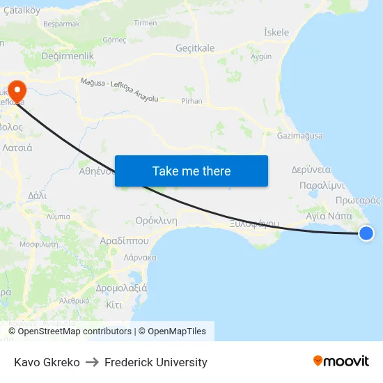 Kavo Gkreko to Frederick University map