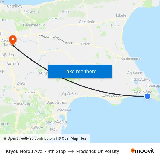 Kryou Nerou Ave. - 4th Stop to Frederick University map