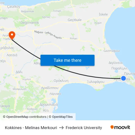 Kokkines - Melinas Merkouri to Frederick University map