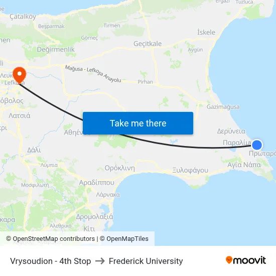 Vrysoudion - 4th Stop to Frederick University map