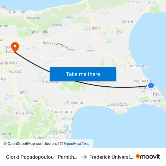Giorki Papadopoulou - Parnithos to Frederick University map