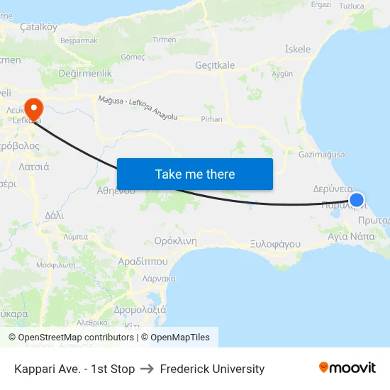 Kappari Avenue - 1st Stop to Frederick University map
