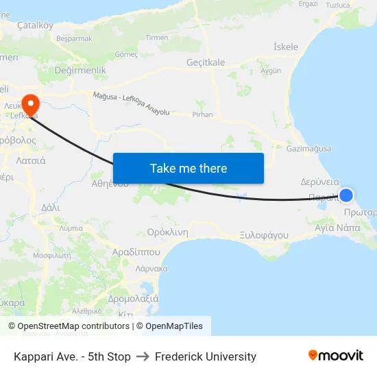Kappari Ave - 5th Stop to Frederick University map