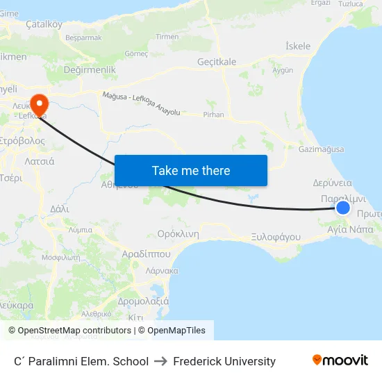C´ Paralimni Elem. School to Frederick University map