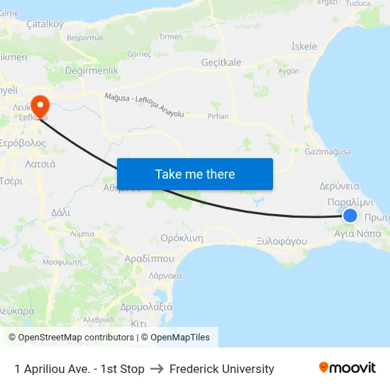 1 Apriliou Ave. - 1st Stop to Frederick University map