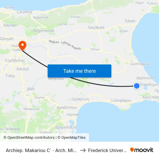 Archbishop Makarios III - Arch. Michael to Frederick University map