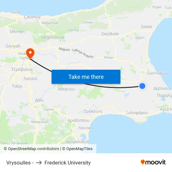 Vrysoulles - to Frederick University map