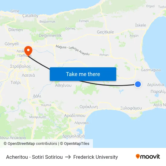 Acheritou - Sotiri Sotiriou to Frederick University map