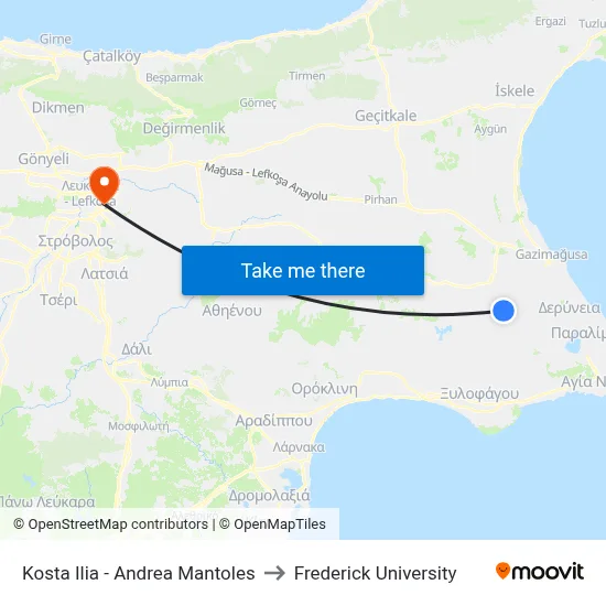 Kosta Ilia - Andrea Mantoles to Frederick University map