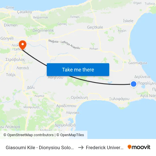 Giasoumi Kile - Dionysiou Solomou to Frederick University map