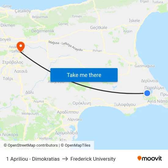 1st April - Dimokratias to Frederick University map