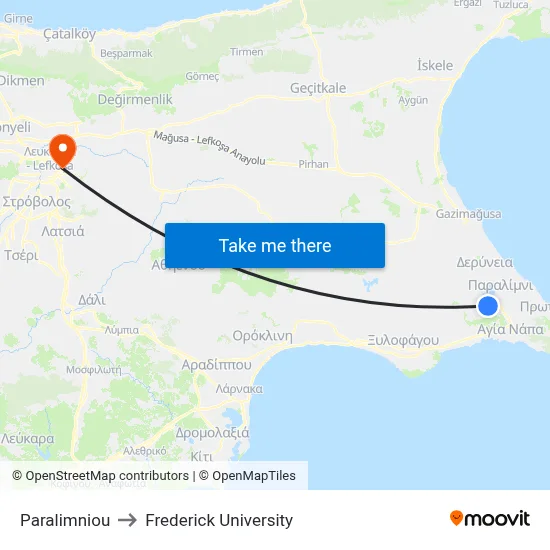 Paralimniou to Frederick University map