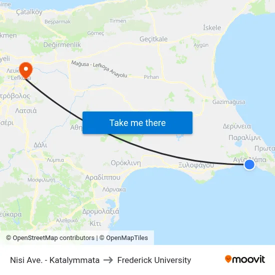 Nisi Avenue - Katalymmata to Frederick University map