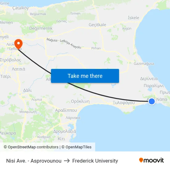 Nisi Avenue - Asprovounou to Frederick University map
