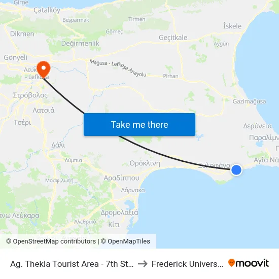 Ag. Thekla Tourist Area - 7th Stop to Frederick University map