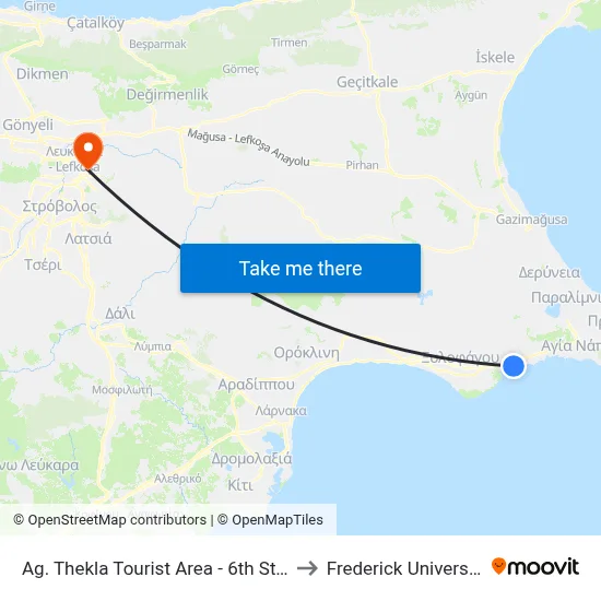 Ag. Thekla Tourist Area - 6th Stop to Frederick University map