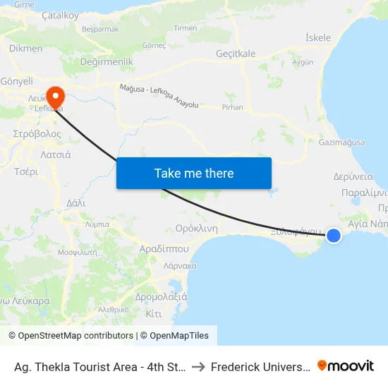 Ag. Thekla Tourist Area - 4th Stop to Frederick University map