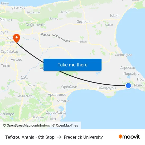 Tefkrou Anthia - 6th Stop to Frederick University map