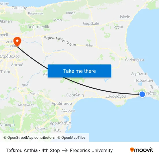 Tefkrou Anthia - 4th Stop to Frederick University map