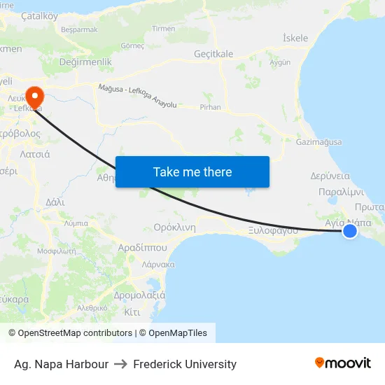 Ag. Napa Harbour to Frederick University map