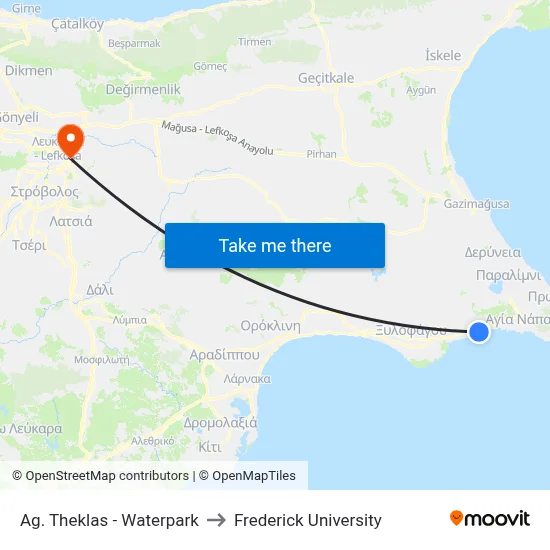 Ag. Theklas - Waterpark to Frederick University map