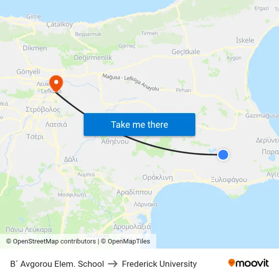 B´ Avgorou Elem. School to Frederick University map