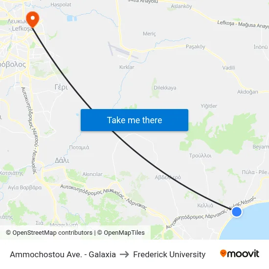 Ammochostou Ave. - Galaxia to Frederick University map