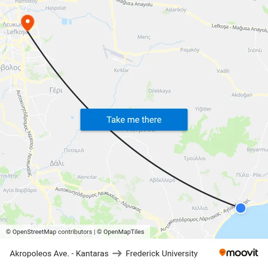 Acropolis Avenue - Kantaras to Frederick University map