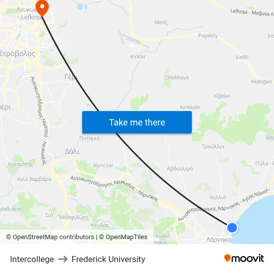 Intercollege to Frederick University map