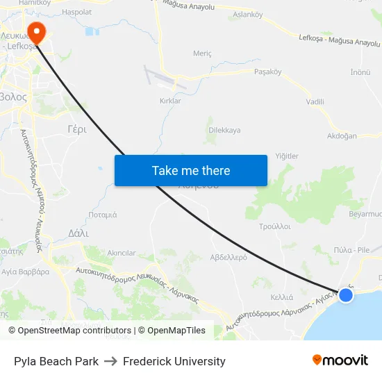 Pyla Beach Park to Frederick University map