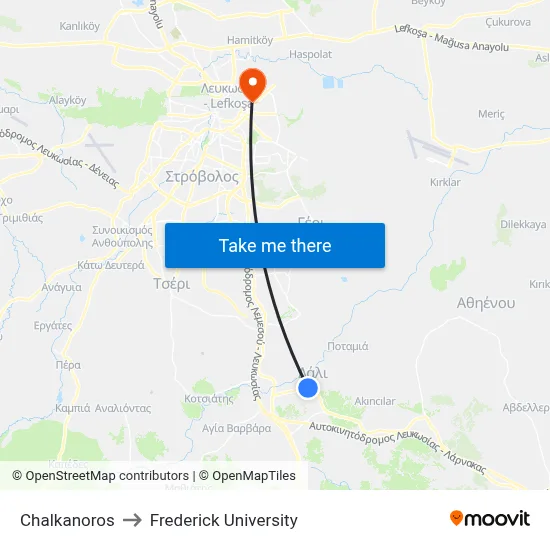 Chalkanoros to Frederick University map