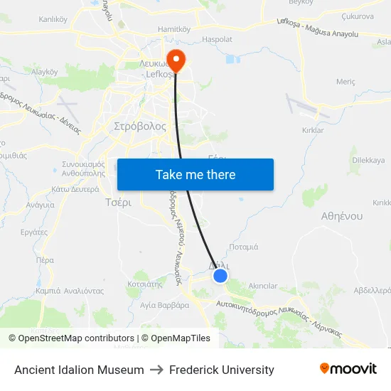 Ancient Idalion Museum to Frederick University map