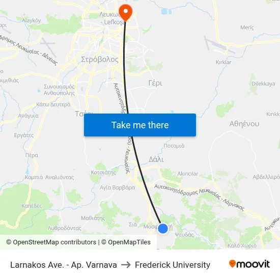 Larnakos Ave. - Ap. Varnava to Frederick University map