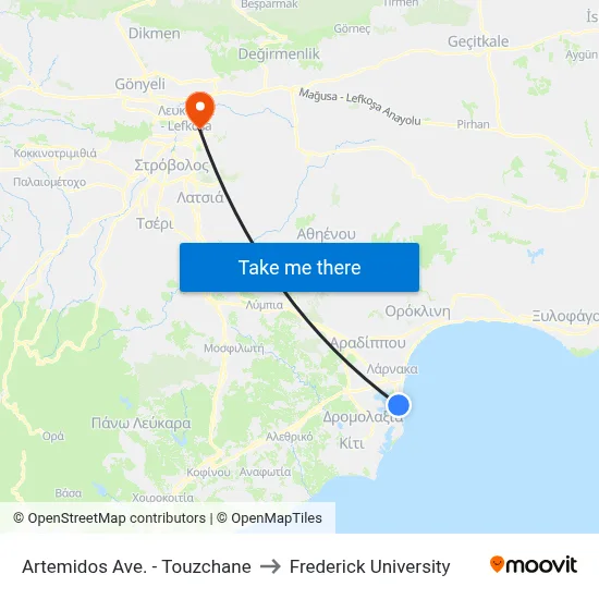 Artemidos Ave. - Touzchane to Frederick University map