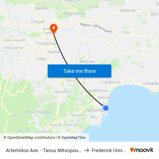 Artemidos Ave. - Tasou Mitsopoulou Ave. to Frederick University map